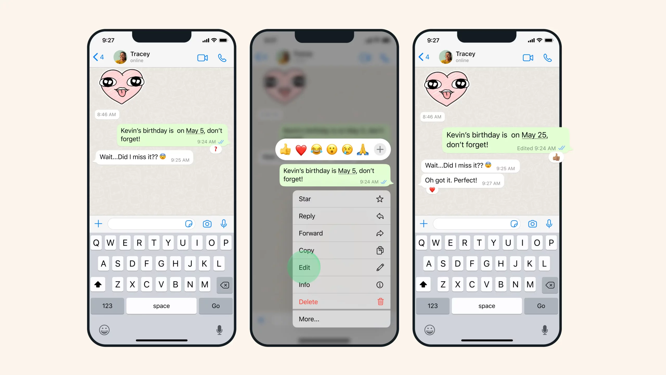WhatsApp allows editing of sent messages