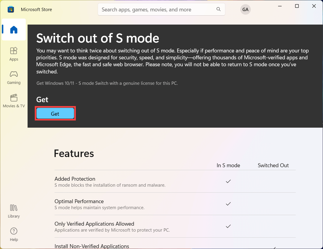 Get out of S mode in Windows 11